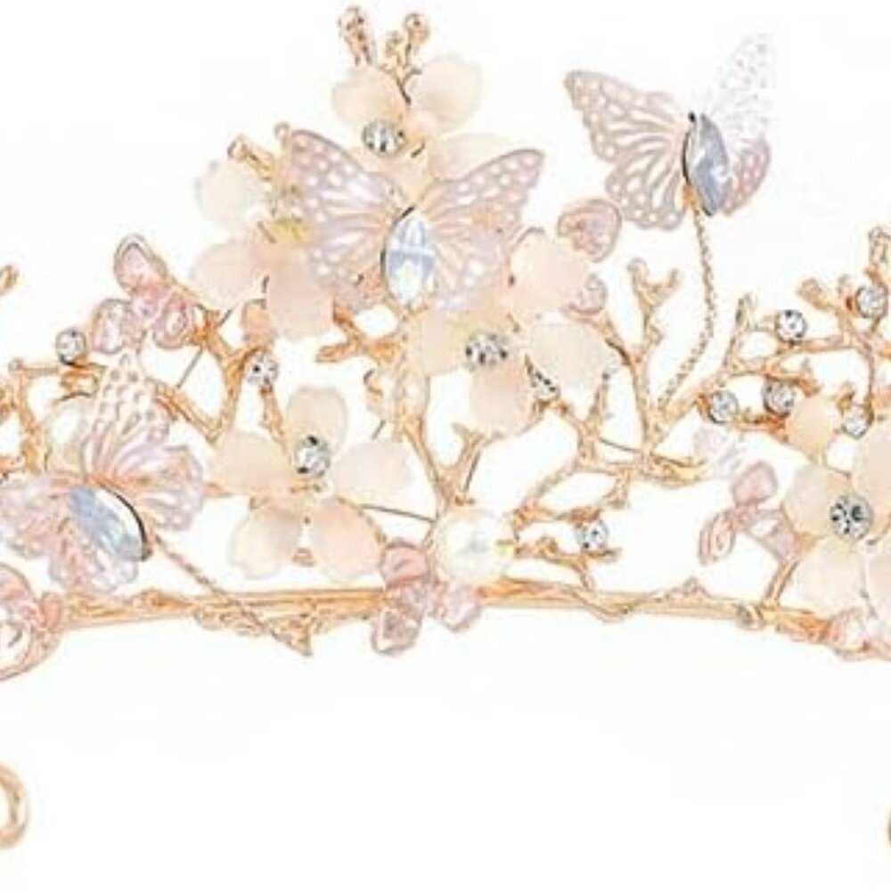 Wedding Flower Crown Tiara Bridal Butterfly Baroque Queen Crystal Hair Accessori